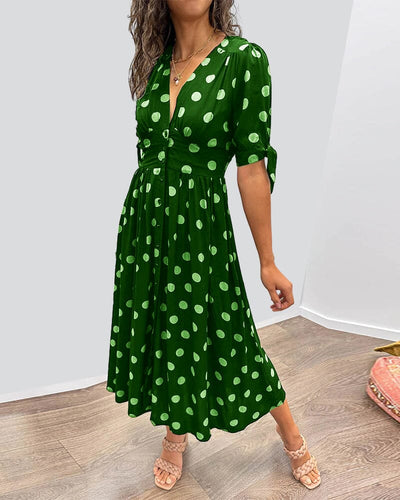 Aubrey™ - Polka Dot Dress With Deep V-neck