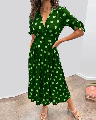 Aubrey™ - Polka Dot Dress With Deep V-neck