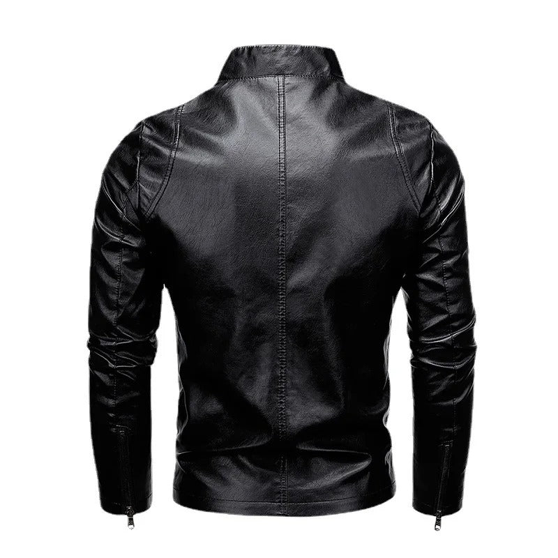 Carter™ - Slim-fit Stand Collar Zip-up Leather Jacket