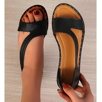 Lina™ - Flat orthopedic sandals with open toe and fishmouth rivets