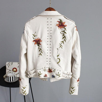 Zoe™ - Stylish Handmade Floral Embroidered Leather Jacket