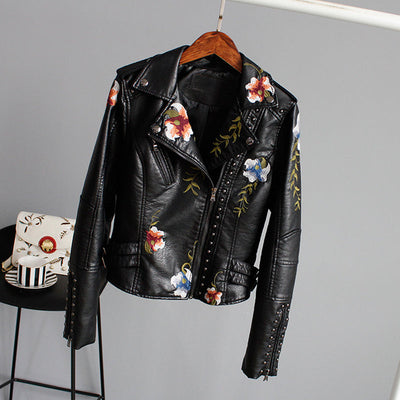 Zoe™ - Stylish Handmade Floral Embroidered Leather Jacket