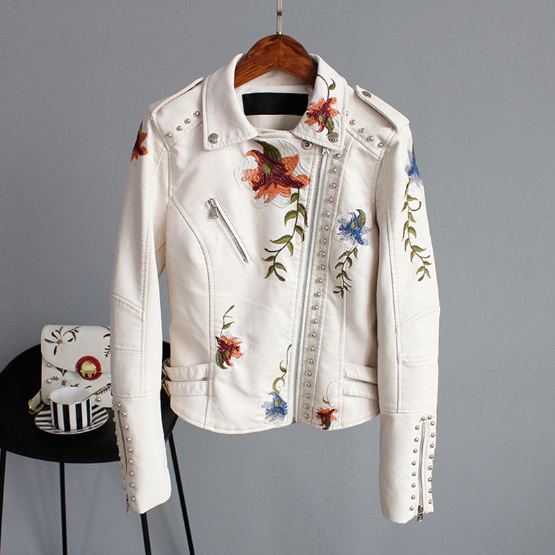 Zoe™ - Stylish Handmade Floral Embroidered Leather Jacket