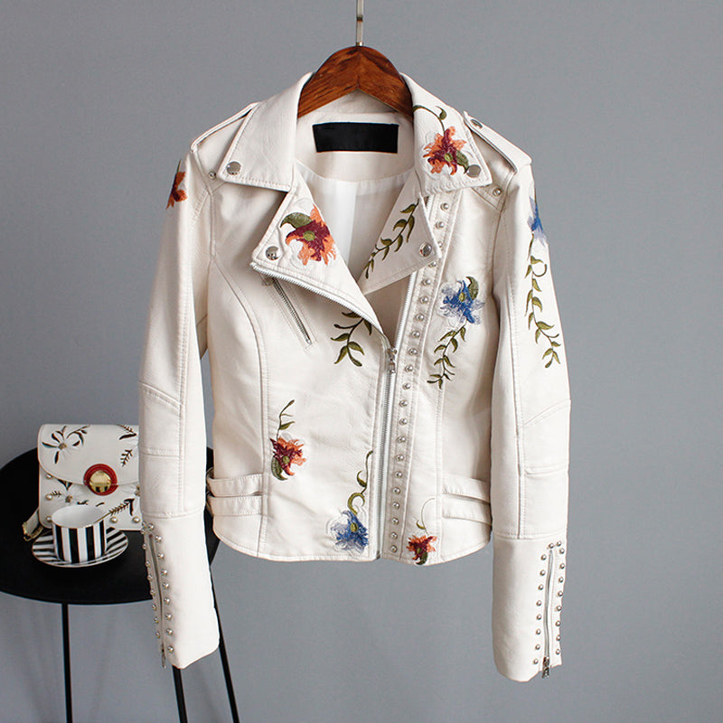 Zoe™ - Stylish Handmade Floral Embroidered Leather Jacket