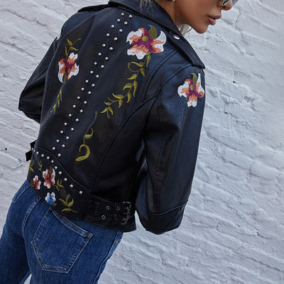 Zoe™ - Stylish Handmade Floral Embroidered Leather Jacket