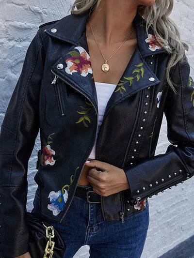 Zoe™ - Stylish Handmade Floral Embroidered Leather Jacket