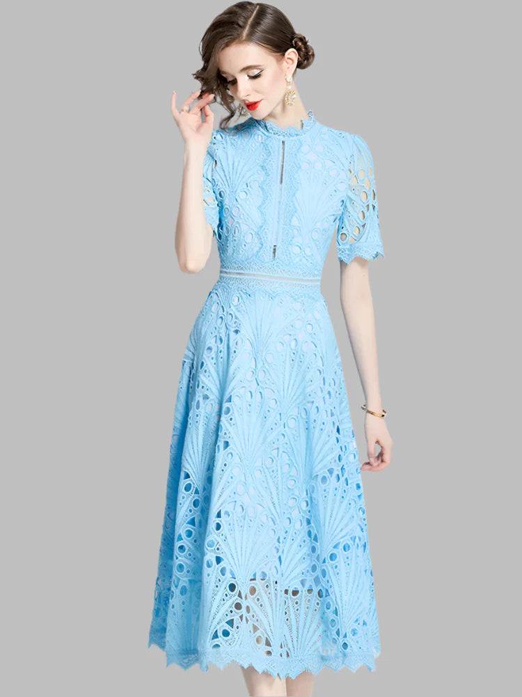 Olivia™ -  Elegant Floral Crochet Lace Midi Dress