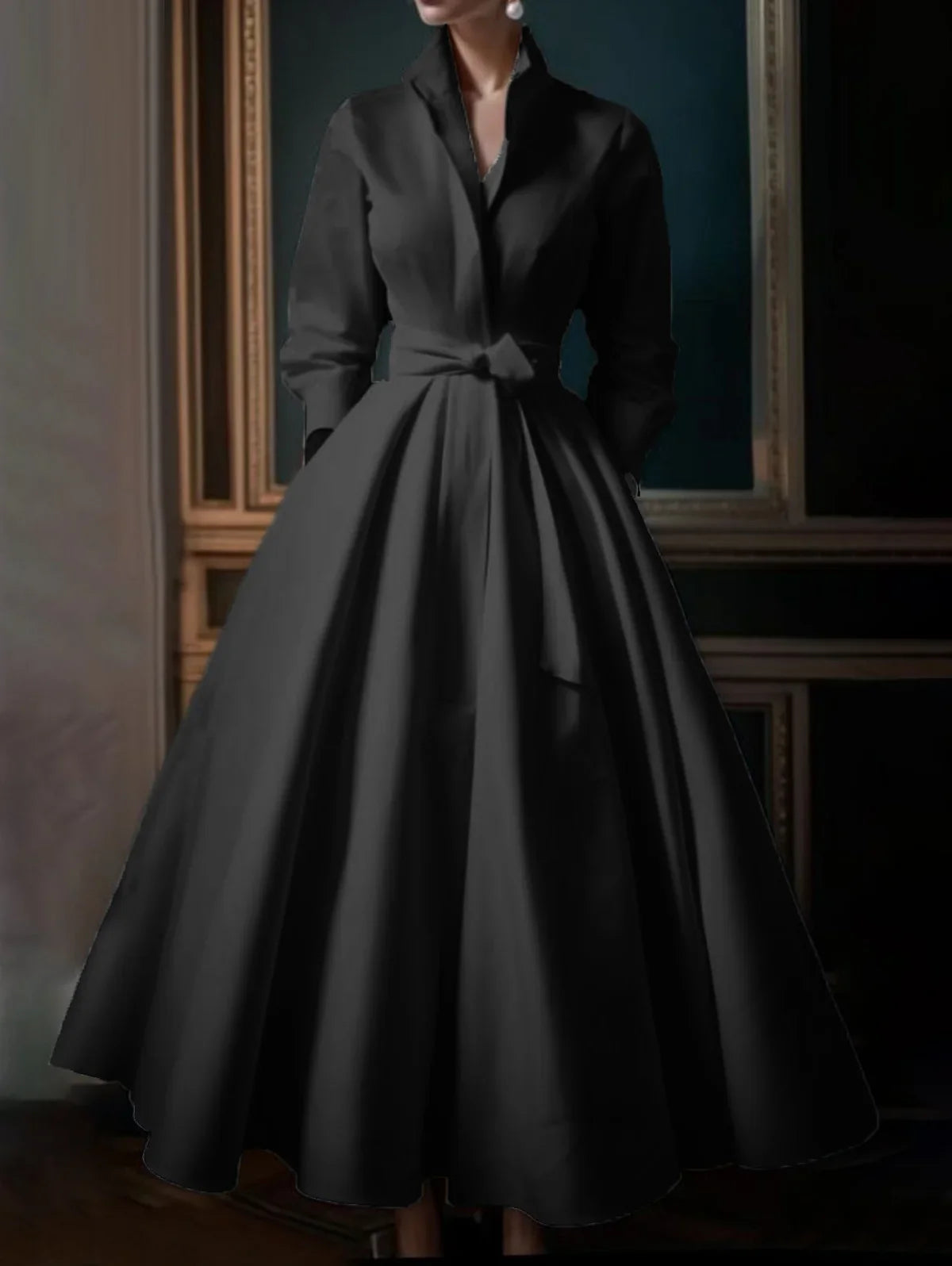 Aria™ - Minimalist Stand Collar A-Line Long Dress