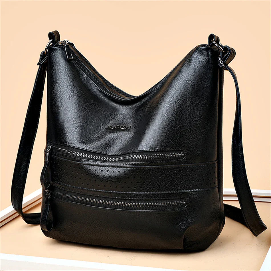 Ellie™ - Double Zipper Vegan Leather Shoulder Bag