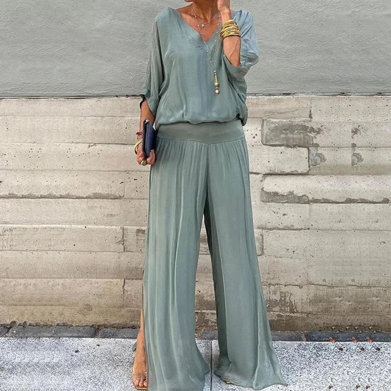 Ellie™ - Elegant Chiffon Top Wide-leg Pants Two-piece Set