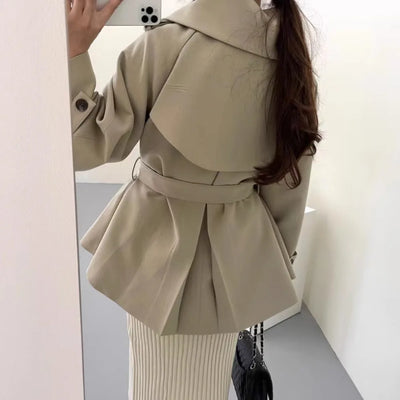 Sophia™ - Elegant Khaki Turn Down Trench Coat with Belt