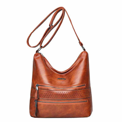 Ellie™ - Double Zipper Vegan Leather Shoulder Bag