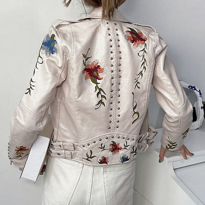 Zoe™ - Stylish Handmade Floral Embroidered Leather Jacket