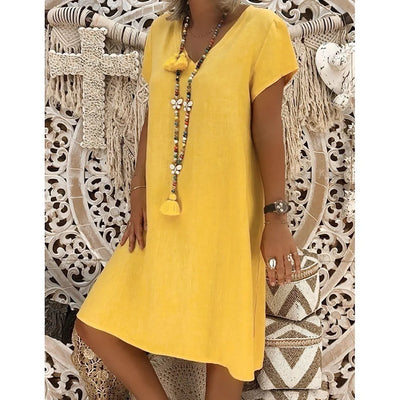 Hannah™ - Ultra Soft Short Sleeve Mini Sundress with V Neck