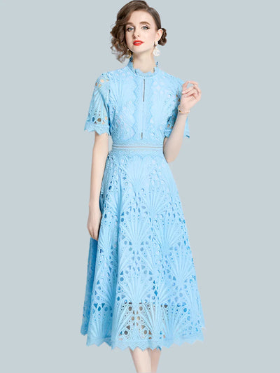 Olivia™ -  Elegant Floral Crochet Lace Midi Dress