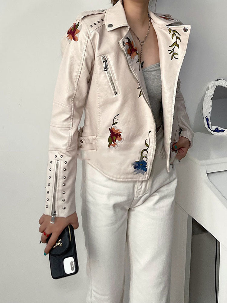 Zoe™ - Stylish Handmade Floral Embroidered Leather Jacket