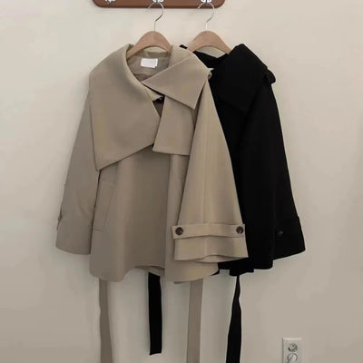 Sophia™ - Elegant Khaki Turn Down Trench Coat with Belt