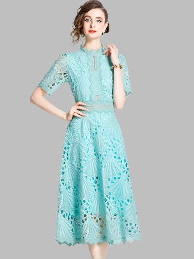 Olivia™ -  Elegant Floral Crochet Lace Midi Dress