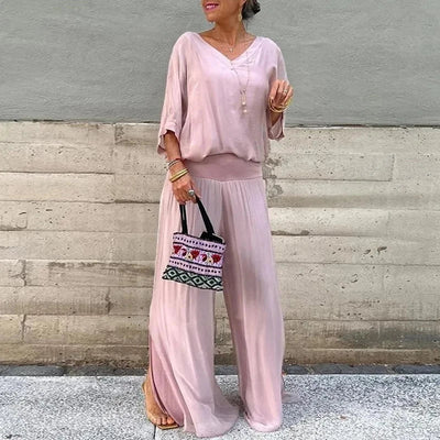 Ellie™ - Elegant Chiffon Top Wide-leg Pants Two-piece Set