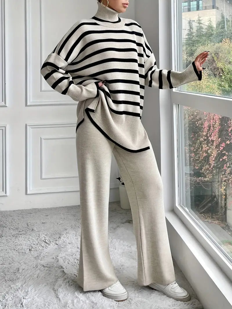 Aria™ - Stylish Stripped Turtlenack Pants Set