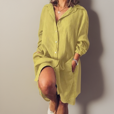 Riley™ - Comfortable Linen Shirt Midi Dress