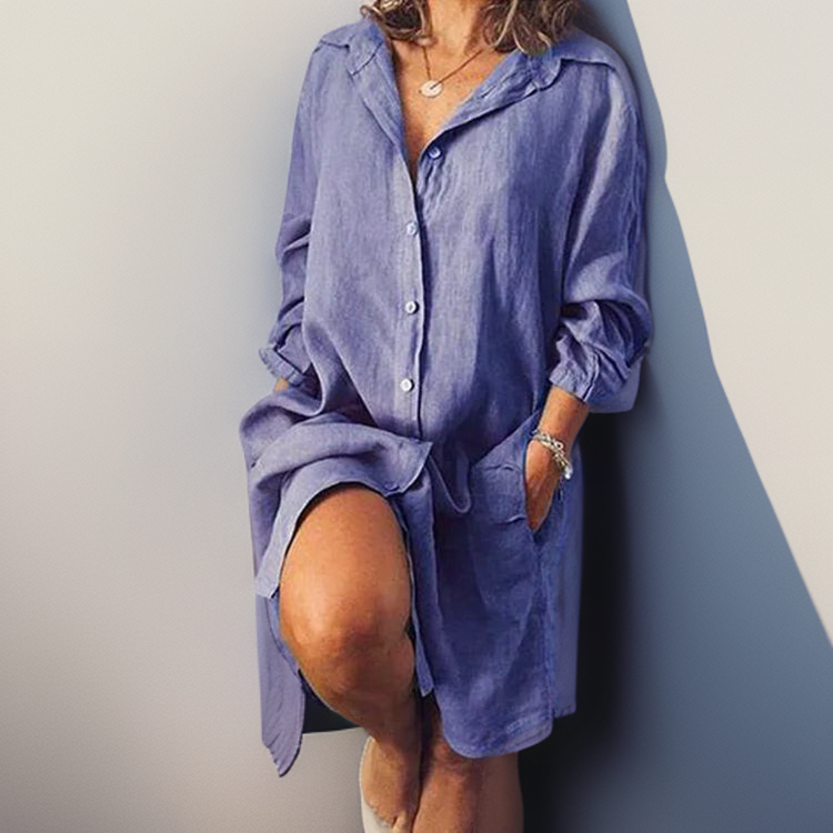 Riley™ - Comfortable Linen Shirt Midi Dress