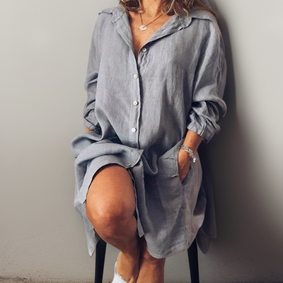 Riley™ - Comfortable Linen Shirt Midi Dress