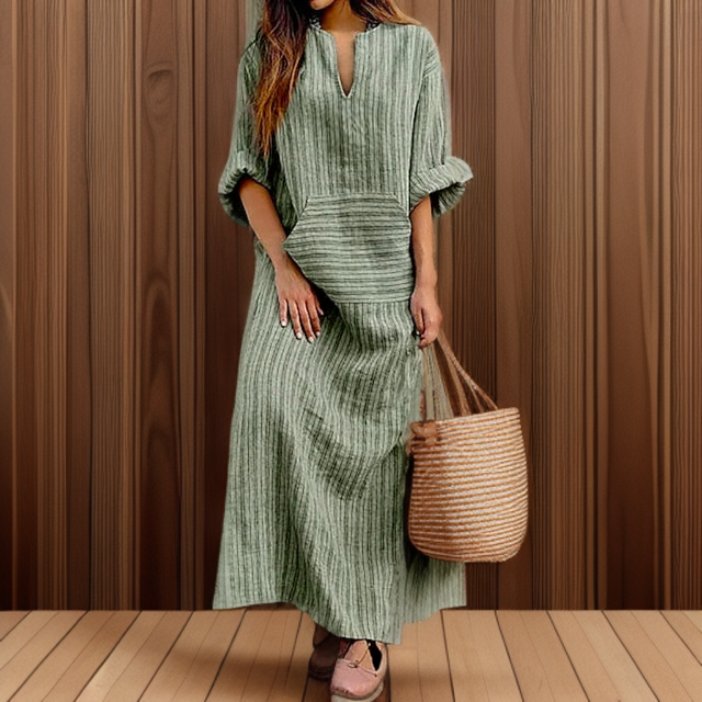 Harper™ - Casual Maxi Dress with Vintage Stripes and V-neck